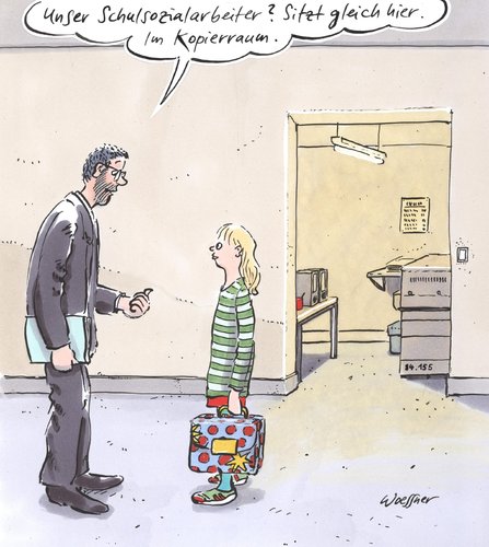 Cartoon: Schulsozialarbeiter (medium) by woessner tagged schulsozialarbeiter,stiefmütterlich,finanzierung,bildungspolitik,erziehungswissenschaft,schulpolitik,schule,kollegium,lehrer,kopierraum,schulsozialarbeiter,stiefmütterlich,finanzierung,bildungspolitik,erziehungswissenschaft,schulpolitik,schule,kollegium,lehrer,kopierraum