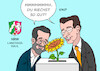 Cartoon: Mit Blumen sprechen (small) by Erl tagged politik,wahl,landtagswahl,nrw,nordrhein,westfalen,ministerpräsident,hendrik,wüst,cdu,herausforderer,thomas,kutschaty,spd,koalitionspartner,grüne,komplimente,sonnenblume,wahlurne,kleine,bundestagswahl,karikatur,erl